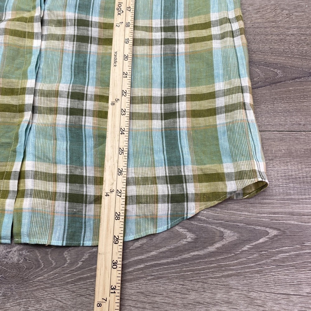 Lafayette 148 Shirt Womens Medium Green Plaid Linen 3/4 Sleeve New York Tunic - Picture 6 of 9